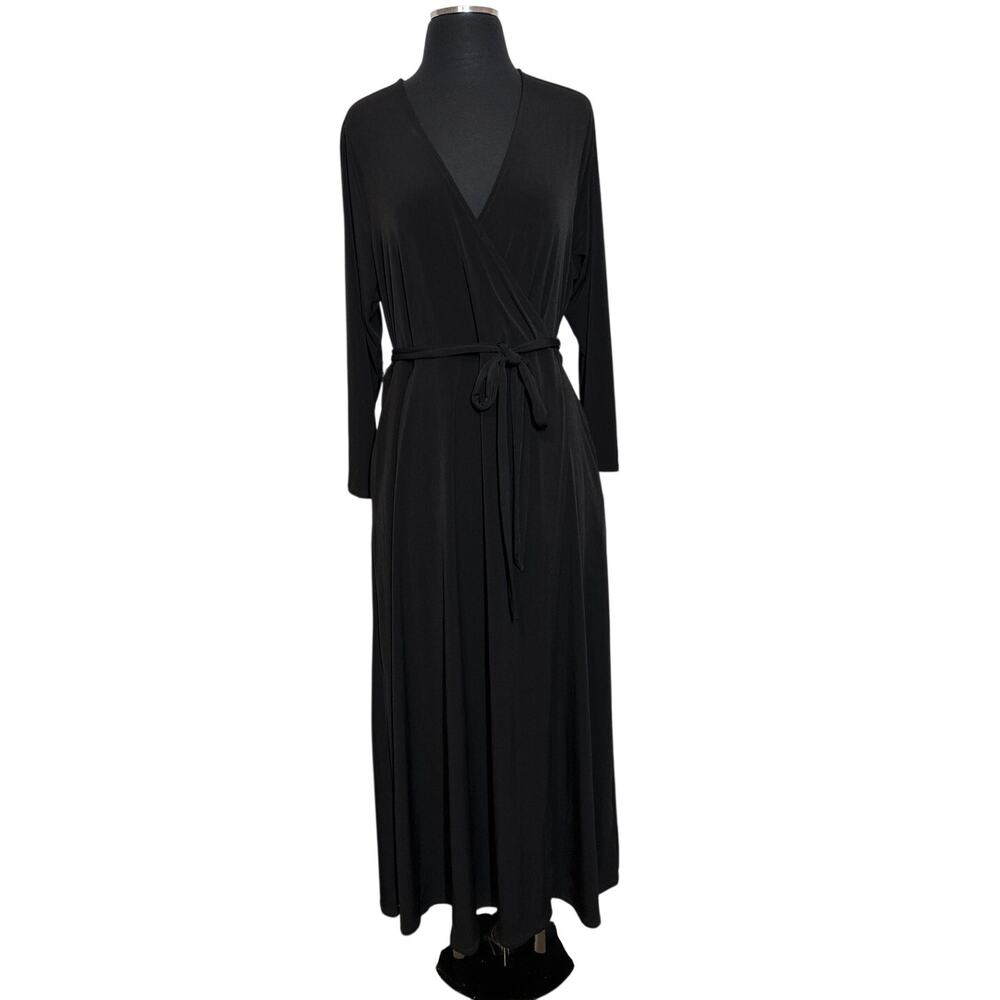 Torrid Black Long Sleeve Faux Wrap Maxi Dress Sz 1 / 1X Stretch Jersey Knit